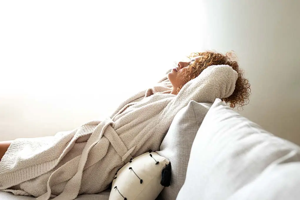Happy woman resting after Breast Surgery.